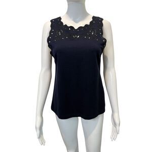 Lilly Pulitzer Navy Resort Ponte Edie Eyelet Embroidered Tank Top